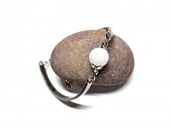 Bracelet élégant acier inox argent avec perle de Quartz blanc véritable, bijou artisanal et lithothérapie pour femme