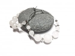 Silver hoop Earrings, White Quartz, lithotherapy jewel gemstone yoga meditation