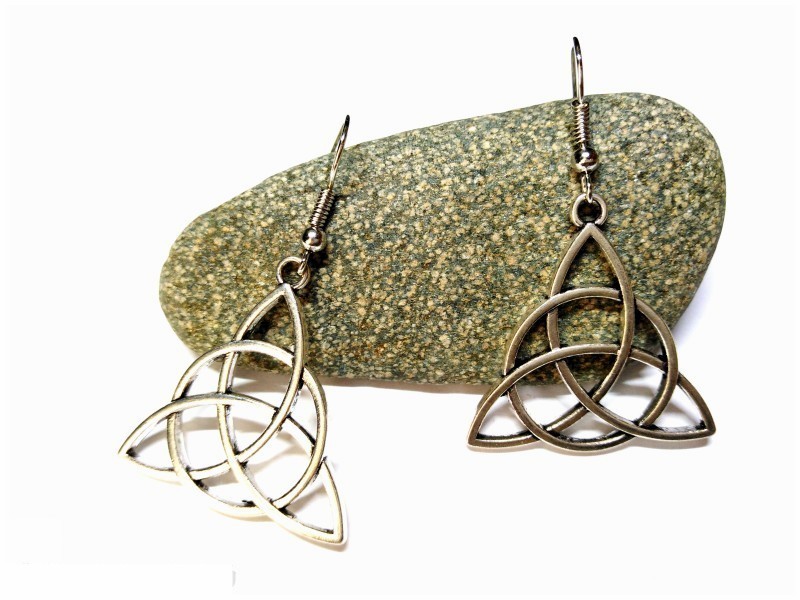 Silver hook Earrings, silver Celtic Trinity knot pendant