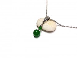 Silver Necklace Jade pendant, lithotherapy jewel gemstone yoga meditation boho hippie chic