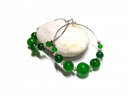 Silver hoop Earrings, Jade, lithotherapy jewel gemstone yoga meditation