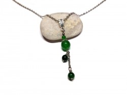 Collier et pendentif argent Cascade de Jade, bijou artisanal bohème féminin et lithothérapie pour le chakra du cœur Anahata