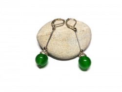 Boucles d'oreilles argent Jade minimaliste, bijou très féminin et lithothérapie pour le chakra du cœur et la longévité