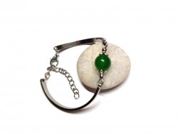 Bracelet inox argenté et perle de Jade vert véritable, un bijou élégant et lithothérapie pour femme sophistiquée