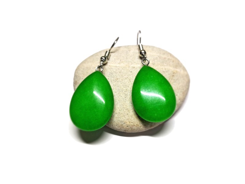 Boucles d'oreilles argent Goutte de Jade pour femme, bijou lithothérapie pour le chakra du cœur et la guérison émotionnelle