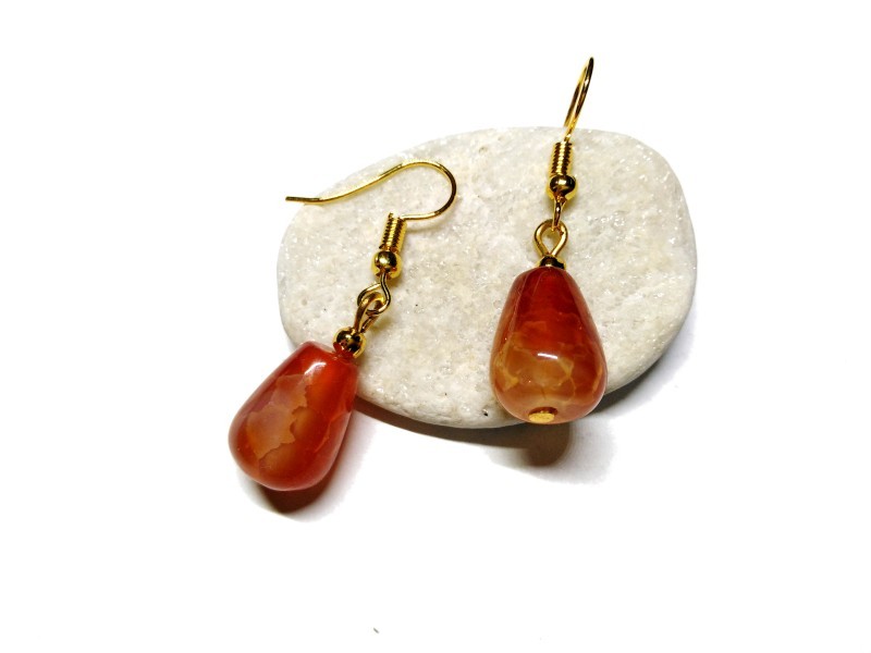 Gold Earrings, Agate, lithotherapy jewel gemstone yoga meditation boho hippie chic