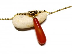 Collier pendentif or Goutte longue Agate, bijou lithothérapie : 2ème chakra sacré Svadhishthana équilibre stabilité créativité harmonie