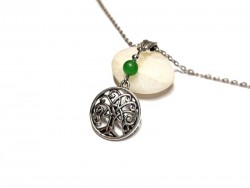 Collier et son pendentif argenté Arbre de vie avec triquètre et Aventurine naturelle, bijou gypset et nomade chic