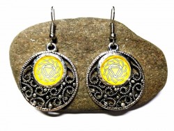 Boucles d'oreilles argent, pendentif argent Chakra jaune Manipura (yantra)