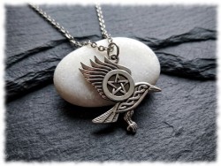 Collier et pendentif argenté corbeau : franchissez les portes du savoir ésotérique avec ce talisman au design puissant.