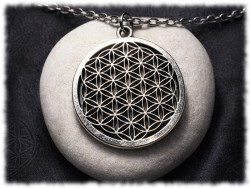 Collier grosse chaîne, pendentif Grande Fleur de vie, métal argent, bijoux spiritualité