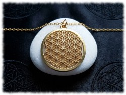 Collier grosse chaîne, pendentif Grande Fleur de vie, métal or, bijoux spiritualité