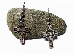 Boucles d'oreilles crochet argent, pendentif Croix celtique argent