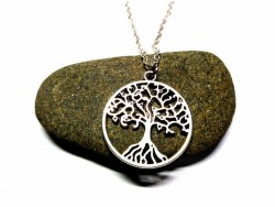 Collier petite chaîne féminine, pendentif Arbre de vie sylvestre, métal argenté, bijou spiritualité La Blanche Hermine