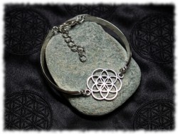 Bracelet acier inoxydable, motif Graine de vie, métal argenté, bijou féminin géométrie sacrée