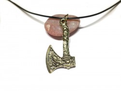 Collier viking hache danoise acier inoxydable doré, motifs animaux mythiques, cordon noir, esprit GN reconstitution