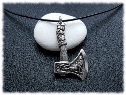Collier cordon noir néoviking, pendentif unisexe hache asymétrique acier inox argenté, symboles loup et corbeau
