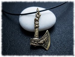 Collier cordon noir néoviking, pendentif unisexe hache asymétrique acier inox doré, symboles loup et corbeau