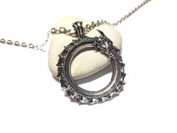 Collier grosse chaîne, pendentif Ouroboros à tête de dragon, acier inox argenté, bijou alchimique et ésotérique