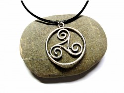 Black Necklace, silver Celtic Triskelion in a circle pendant