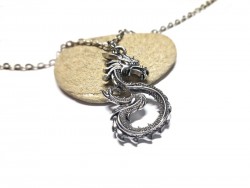 Grand pendentif Dragon asiatique en acier inoxydable argenté sur collier grosse chaîne, bijou oriental pour homme