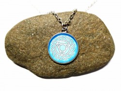 Collier argent, pendentif argent Chakra Vishuddha blanc sur bleu clair