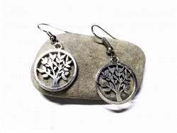 Boucles d'oreilles argentées, pendentifs Petit Arbre de vie brillant, bijou spiritualité La Blanche Hermine