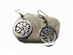 Silver hook Earrings, silver Tree of life pendant