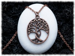 Triple Arbre de vie, un pendentif cuivre sur collier chaîne classique, un bijou du paganisme Wicca pour femme