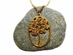 Collier petite chaîne féminine, pendentif Arbre de vie ovale, métal doré, bijou spiritualité La Blanche Hermine