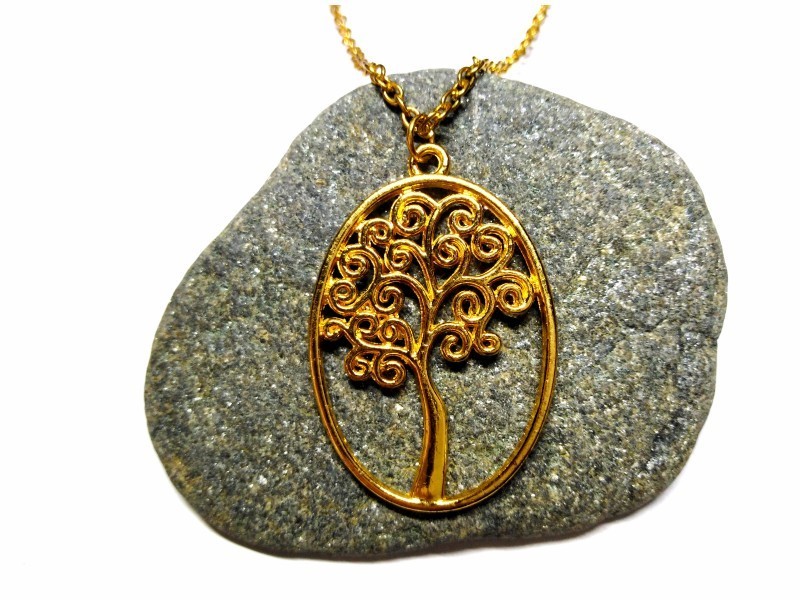 Necklace + pendant, gold Tree of life spirituality jewel