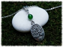 Pendentif Arbre de vie argenté et perle de Jade naturel sur collier petite chaîne féminine, bijou spirituel