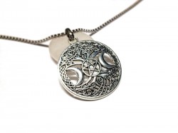 Collier grosse chaîne inox, pendentif argenté Arbre de vie Wicca, bijou spiritualité La Blanche Hermine