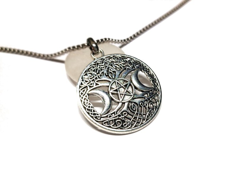 Collier grosse chaîne inox, pendentif argenté Arbre de vie Wicca, bijou spiritualité La Blanche Hermine
