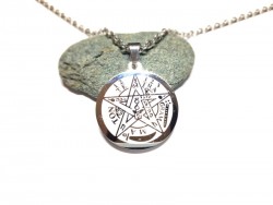 Collier petite chaîne, pendentif Pentagramme & Tetragrammaton inox argenté, bijou ésotérisme par La Blanche Hermine