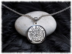 Collier spirituel avec pendentif pentagramme et tétragramme gravé en inox, amulette de géométrie sacrée et cabale