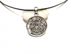 Collier cordon noir, pendentif Pentagramme & Tetragrammaton ajouré, métal argent, bijou ésotérisme par La Blanche Hermine