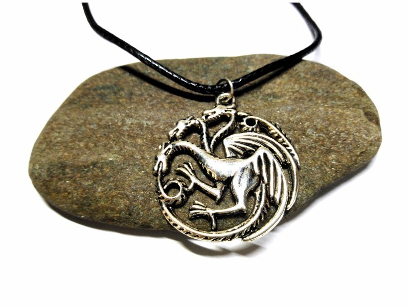 Black Necklace, Three-headed dragon silver pendant  Game of Thrones Daenerys Targaryen