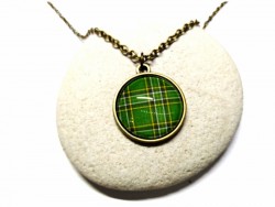 Bronze Necklace, Irish National tartan antique bronze pendant
