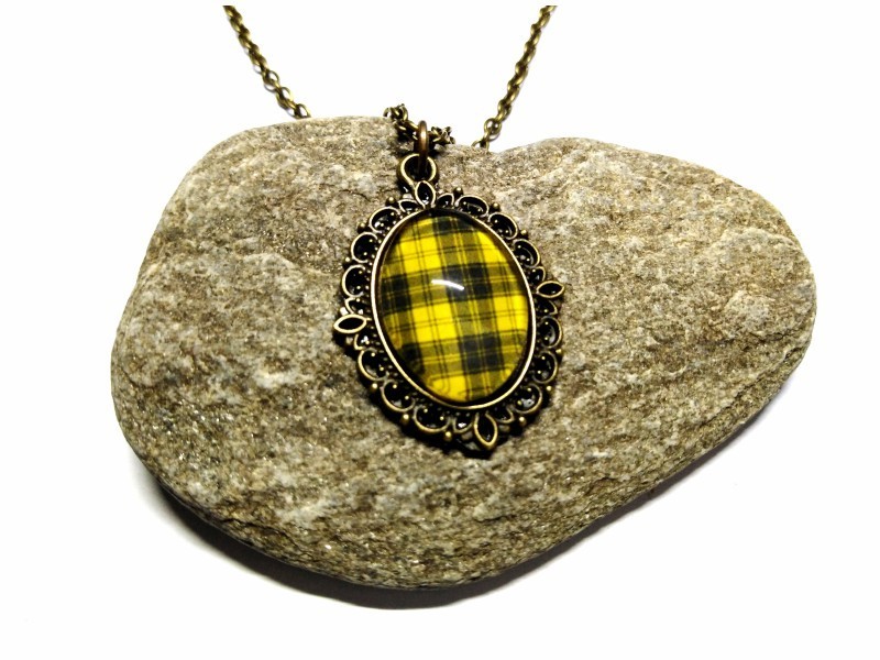 Bronze Necklace, black & yellow MacLachlan (Chief's Dress) Tartan antique bronze pendant