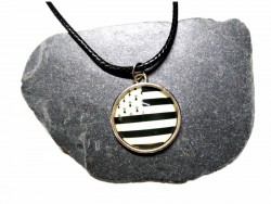 Black Necklace, black & white Brittany flag silver pendant