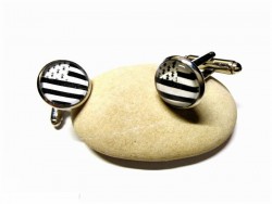 Silver Cufflinks, Brittany flag pattern black & white, glass cabochon, fashion accessory, heraldry jewel