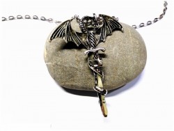 Silver Necklace, silver Dragon & Sword pendant