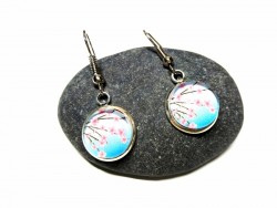 Silver Earrings, Cherry blossoms (Japanese) pendant