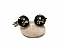 Boutons de manchette argent Triskell noir, bijou celtique mariage cérémonie celte spirale paganisme amulette druide Bretagne