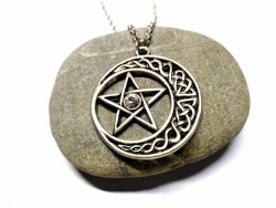 Silver Necklace, silver Moon with knotworks & pentagram in knotwork pendant