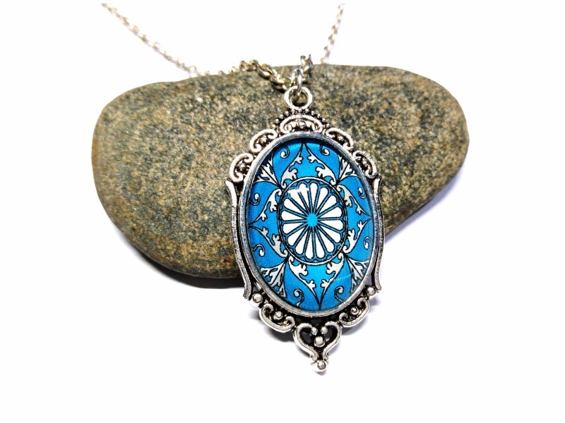 Silver Necklace, Compass rose turquoise Silver pendant, sea jewel Gothic Victorian style boho chic aesthetic ancient art
