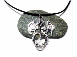 Collier + pendentif Dragon bijou dragon argent pour enfant ado homme femme celtique jdr magie skyrim dovah dovahkin Alduin