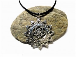 Black Necklace, silver Seed of life pendant