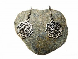Silver Earrings, Flower of life with petals pendants spirituality jewel sacred geometry Lotus Red Tara Buddhism